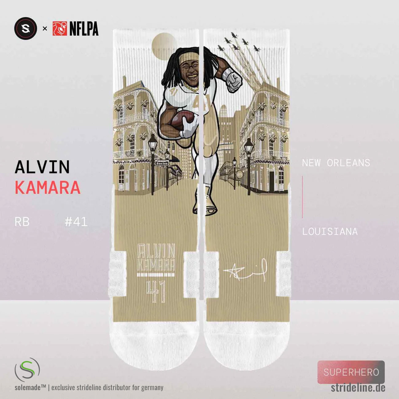 Alvin Kamara New Orleans Saints Strideline Premium NFLPA Crew Socks