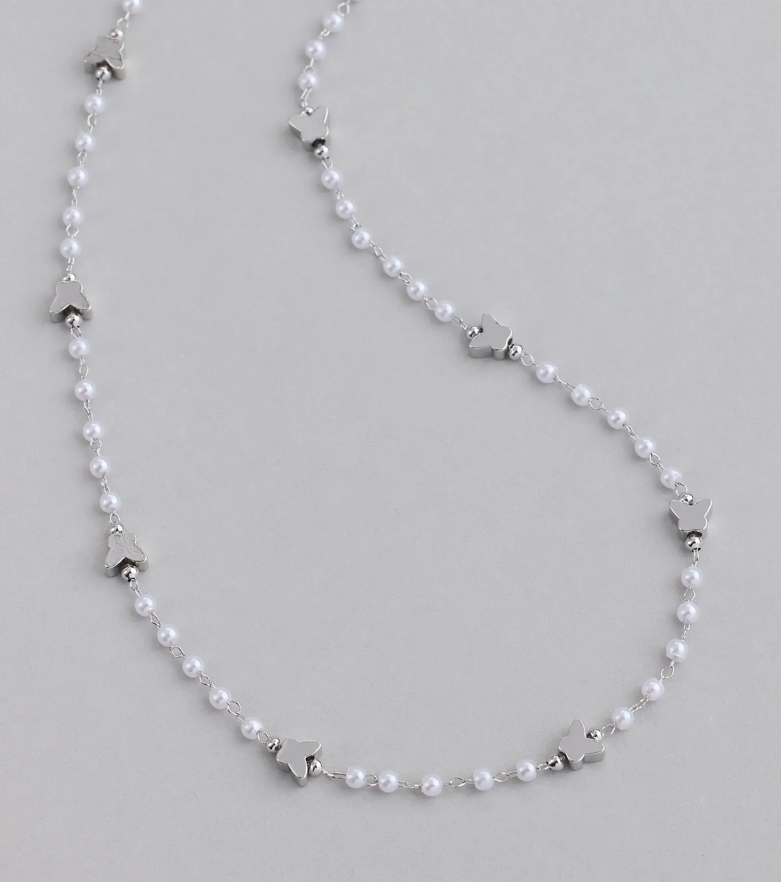 Cute Dainty Butterfly Pearl Beaded Necklace