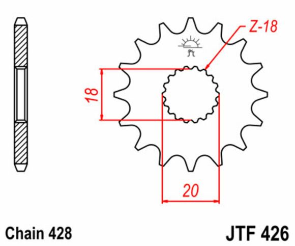 JT. Standard Steel Transmission Sprocket 426 - 428Ref: Jtc01123A / 1077383002