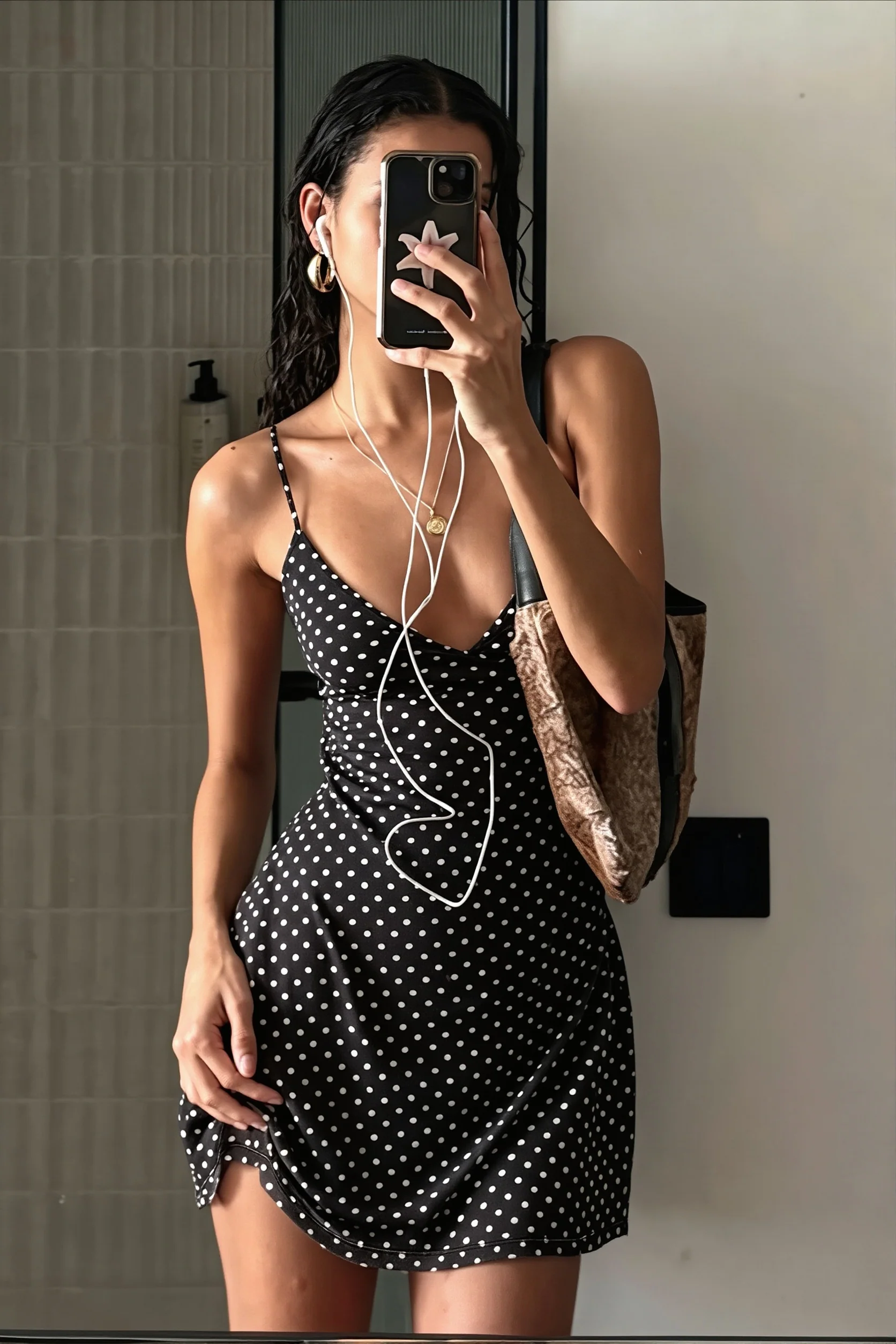Solid Polka Dot Slim Cami Mini Dress