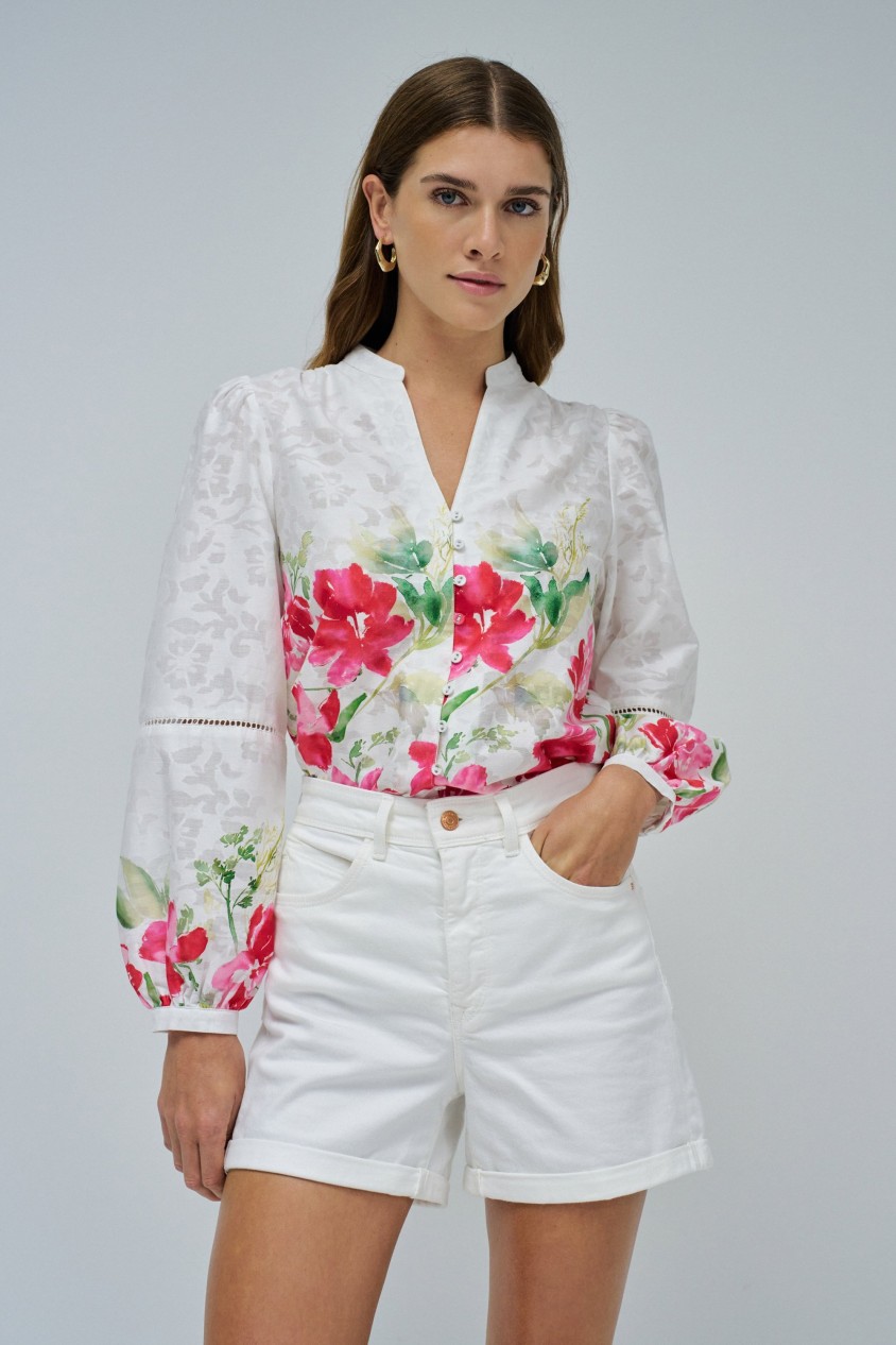 JACQUARD BLOUSE WITH FLORAL PRINT