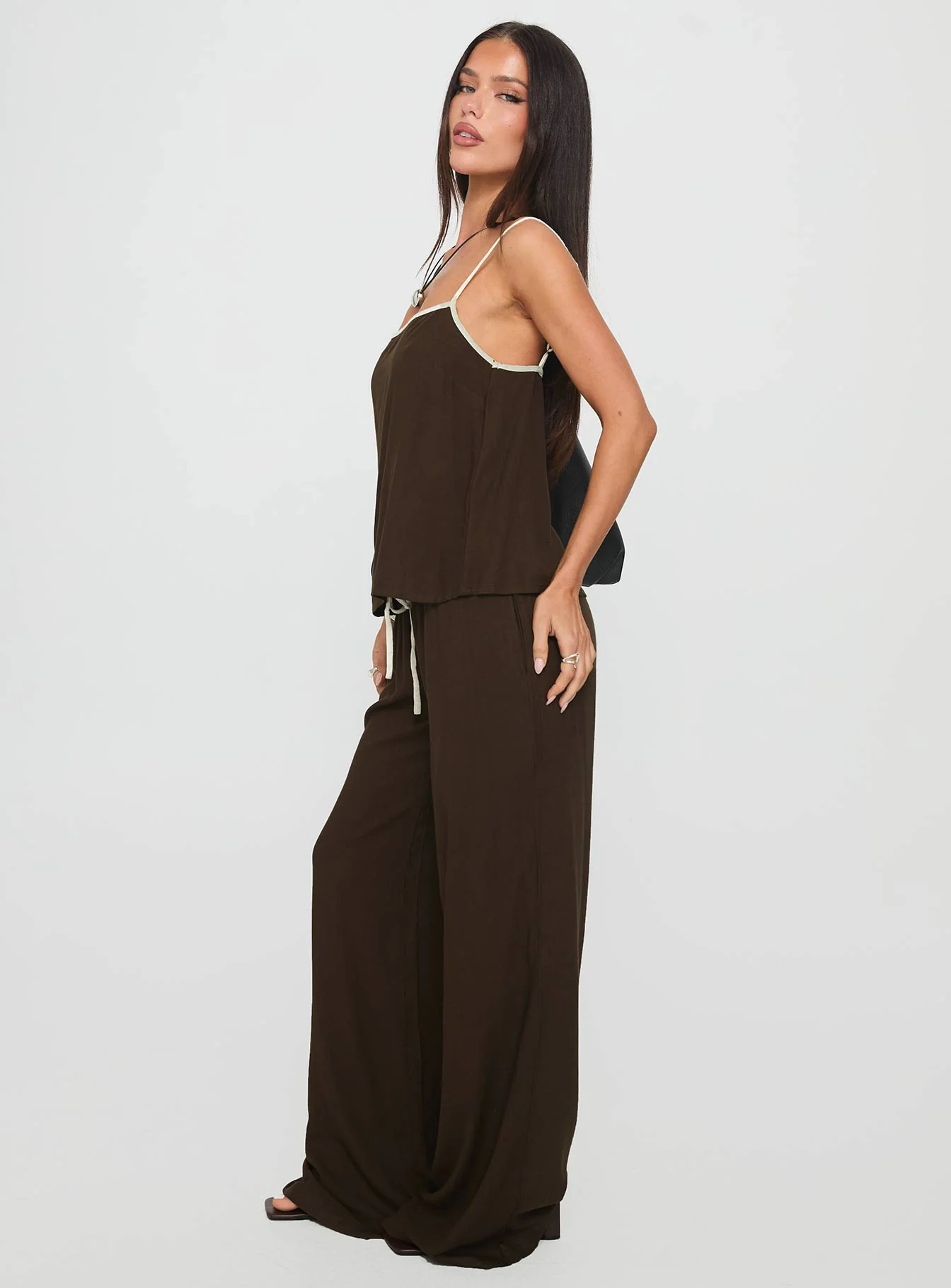 Nolei Contrast Pants Set Chocolate / White