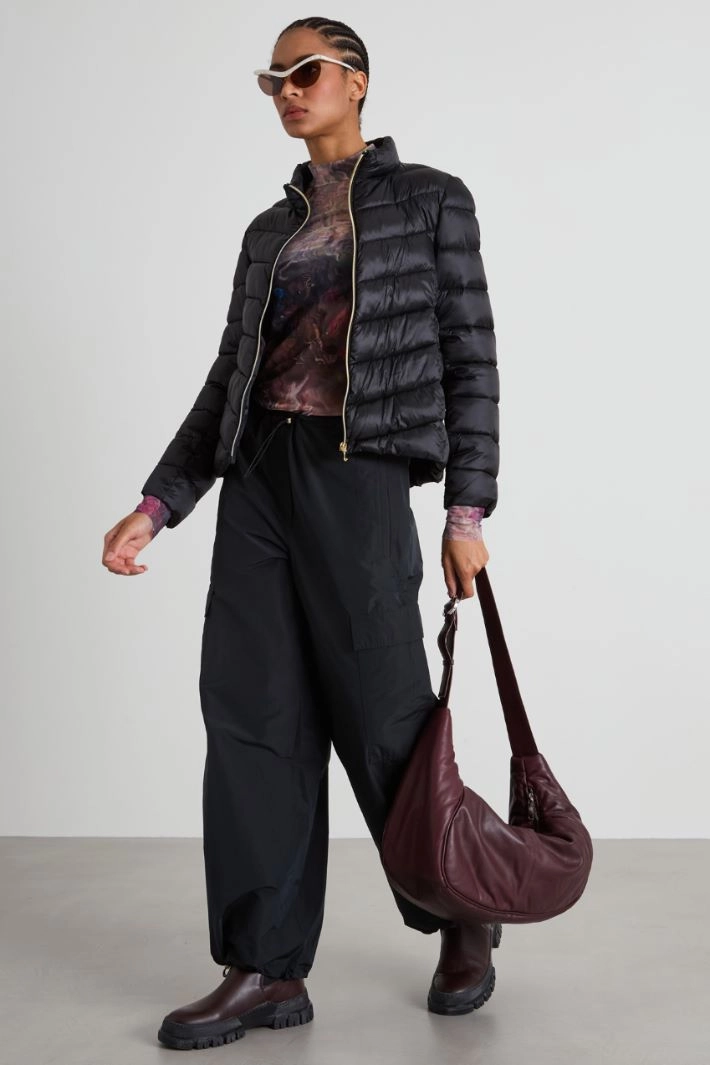 Technical satin puffer jacket - BLACK