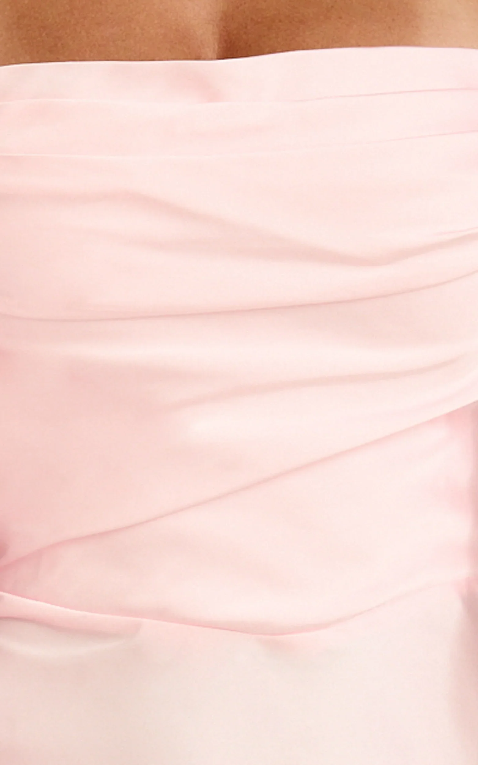 Belrose Mini Dress - Satin Square Neck Ruffle Front Bodycon Dress in Baby Pink