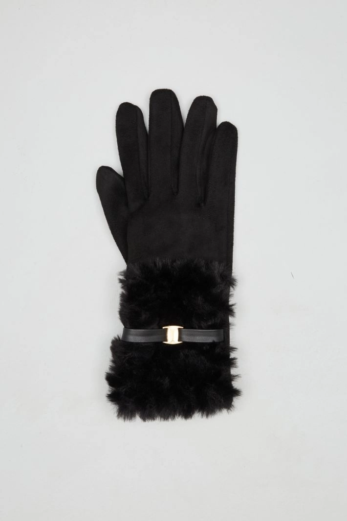 Trimmed gloves in soft and warm fabric - BLACK