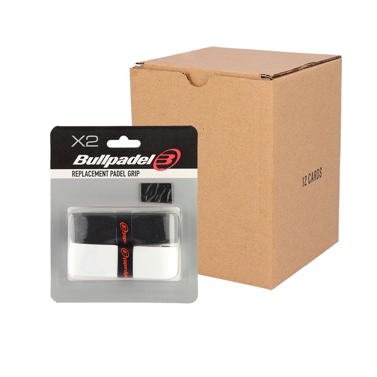 BOX 12 PCS - BLISTER (2 PCS) OVERGRIPS BULLPADEL BLACK/WHITE