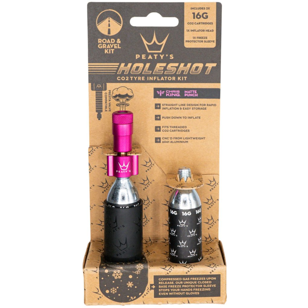 Peaty's Holeshot CO2 Tyre Inflator Kit - Road & Gravel (16g) - Punch