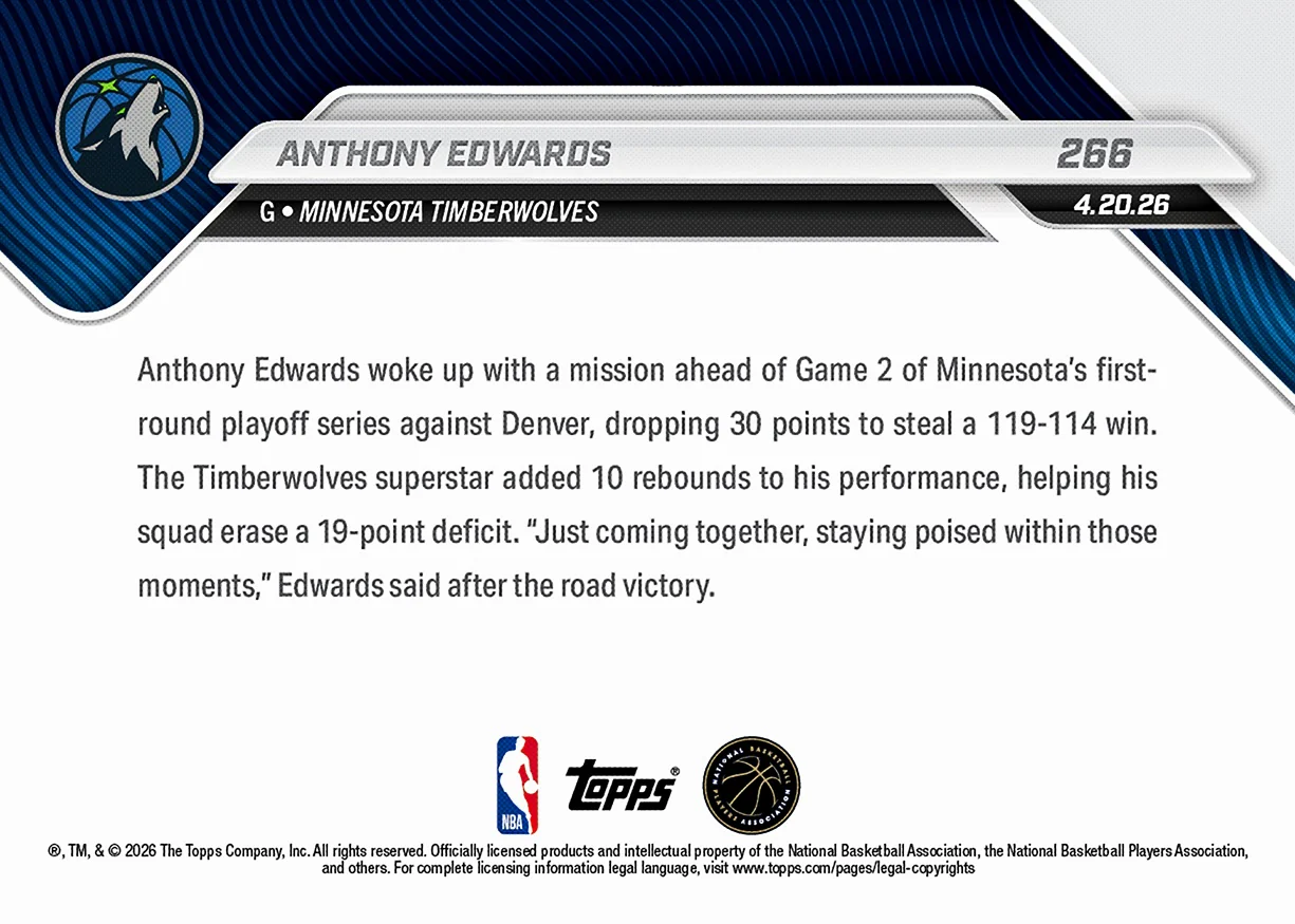 Anthony Edwards - 2025-26 NBA Topps NOW® - Card 266