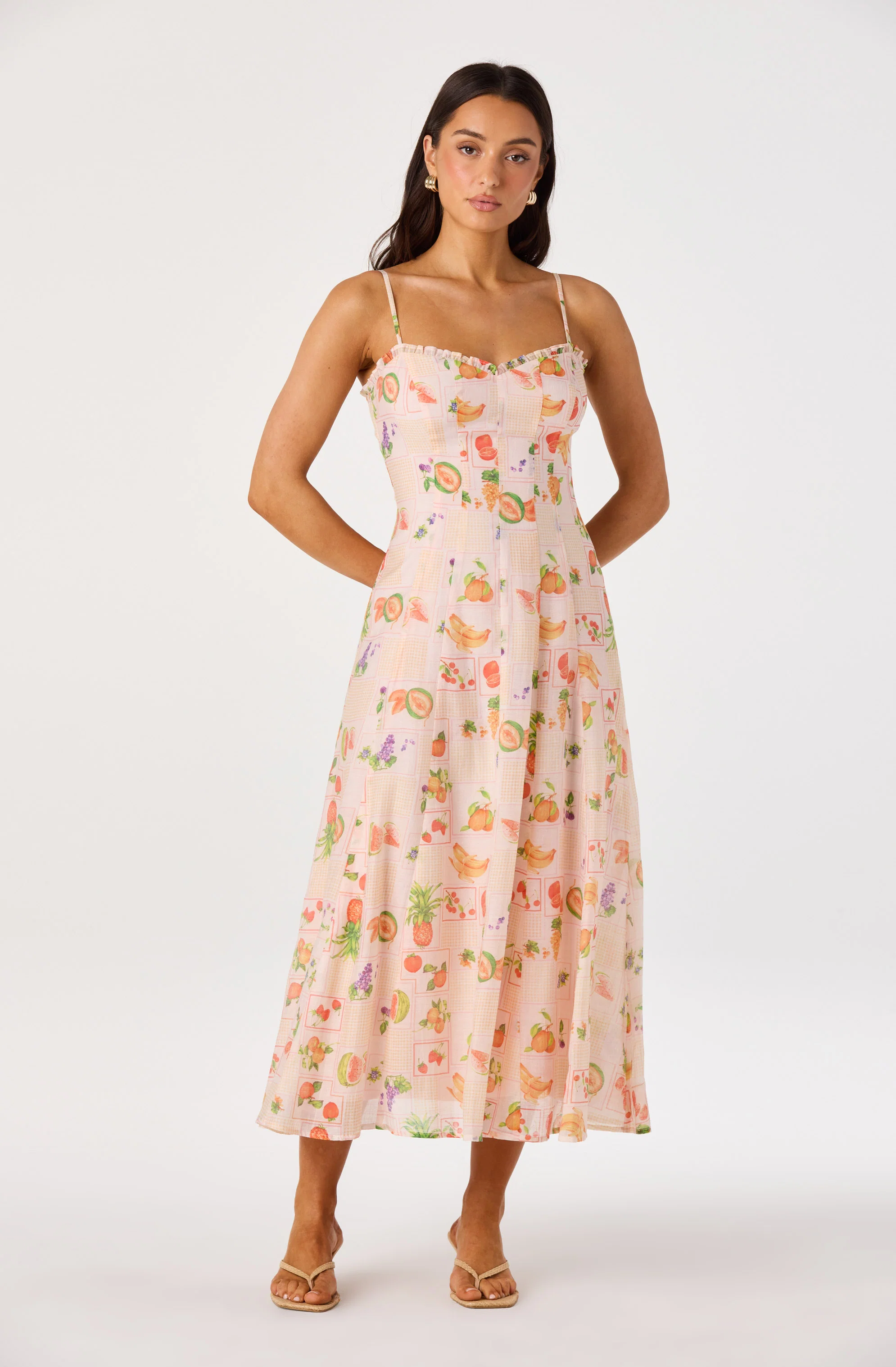 Jaylynn Ruffle Sweetheart Linen Midi Dress
