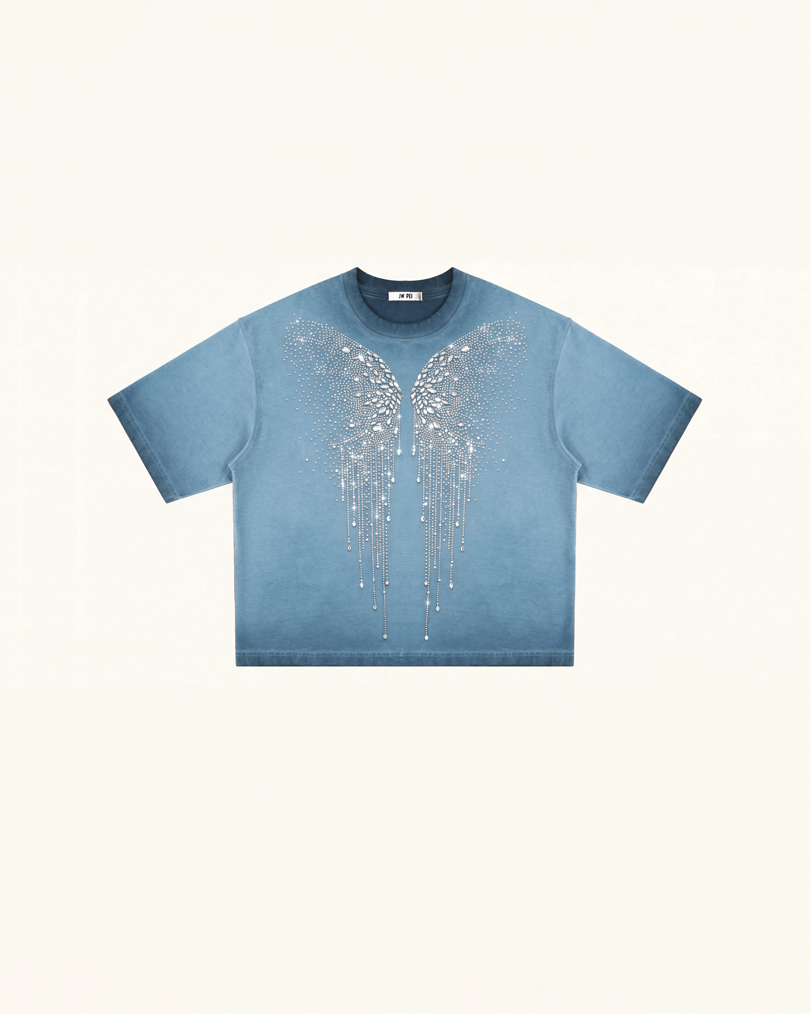 The Angelic Dripping Crystal Wings Tee - Acid Blue
