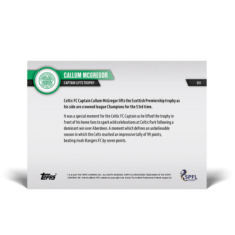 Captain lifts trophy - SPFL TOPPS NOW® UK Card #11