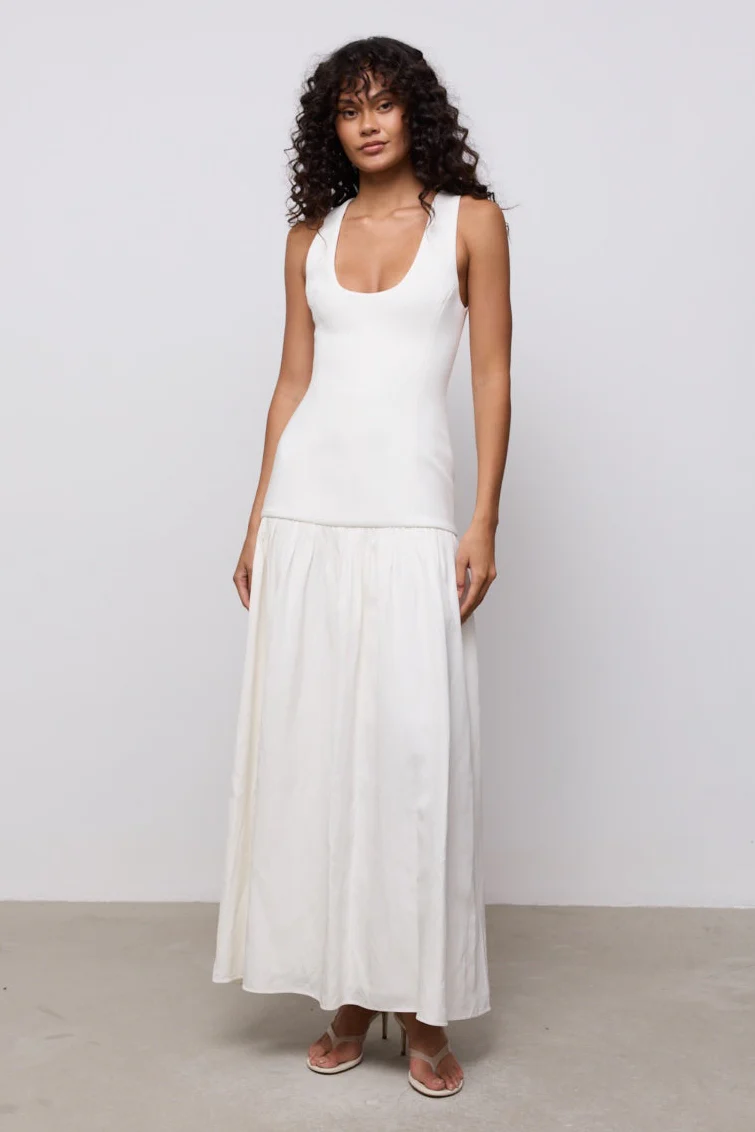 Linen Mix Dropped Waist Maxi Dress