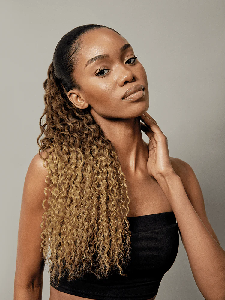 Frodio Ponypop 3 Tone Ombre Full Water Wave Drawstring Ponytail Human Hair- Gloria