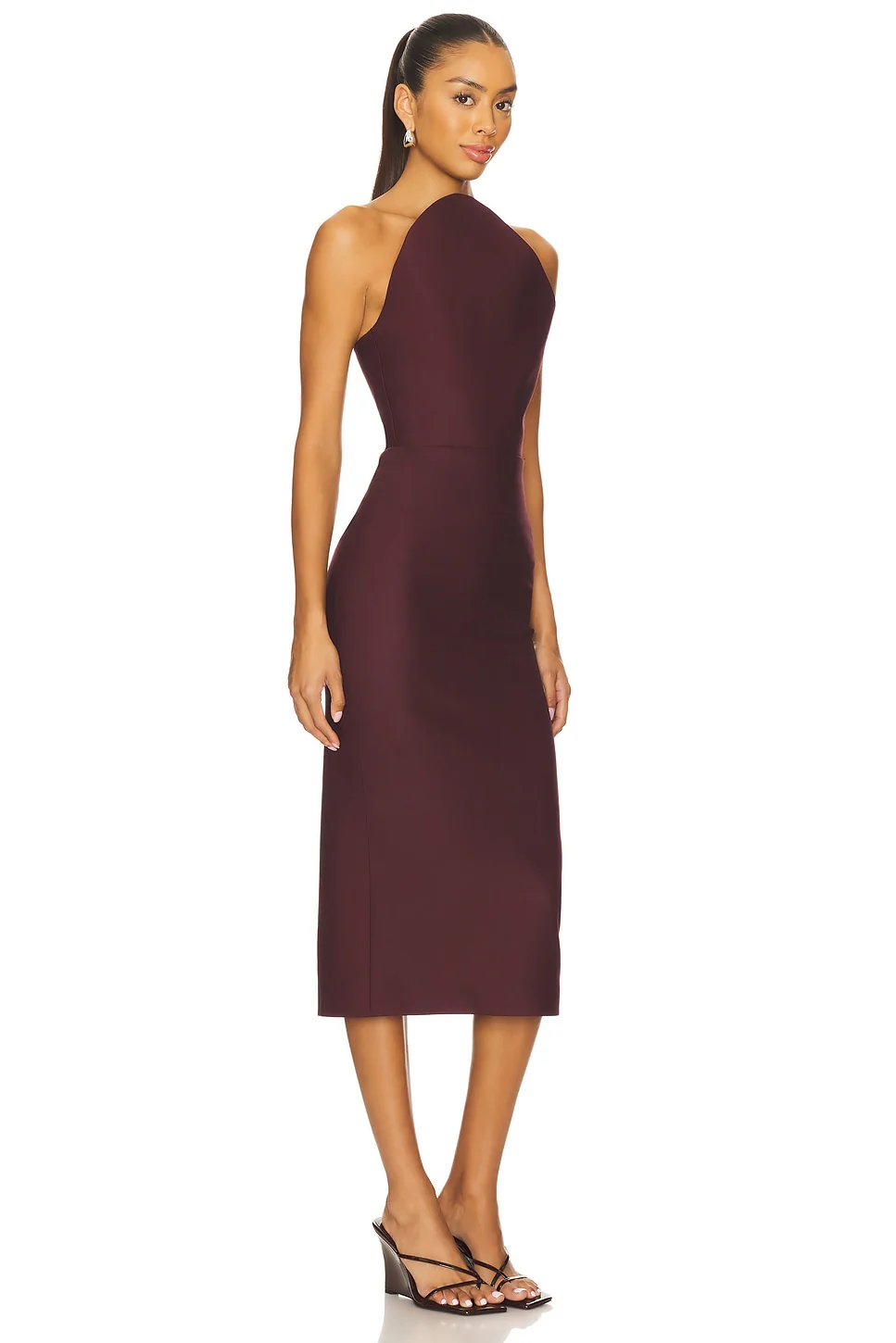 Asymmetric Cut Strapless Midi Dress