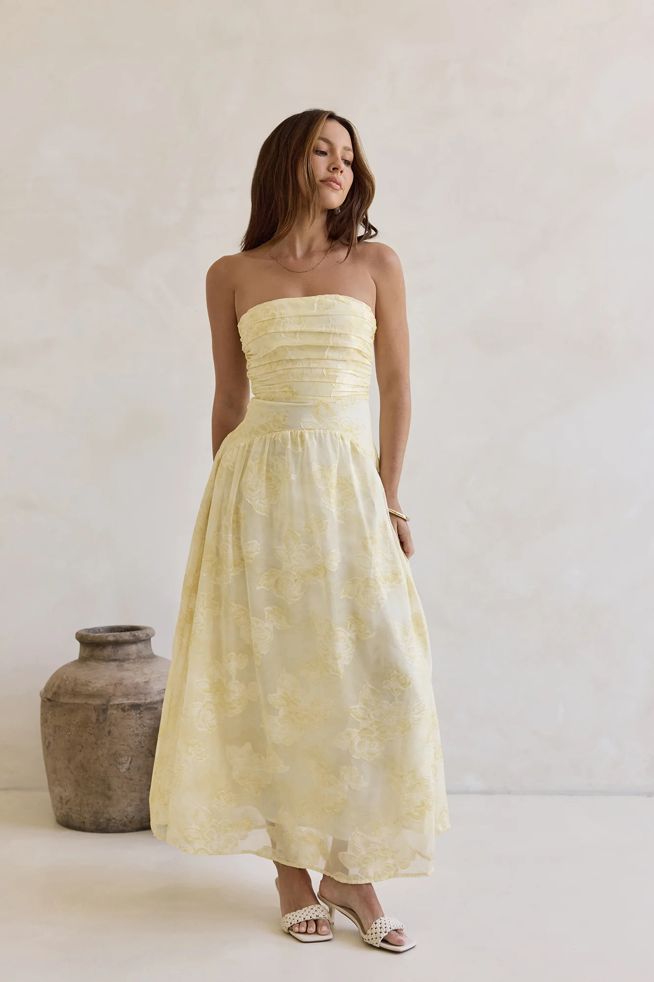 Cloud Kissed Paths Strapless Maxi Dress Yellow