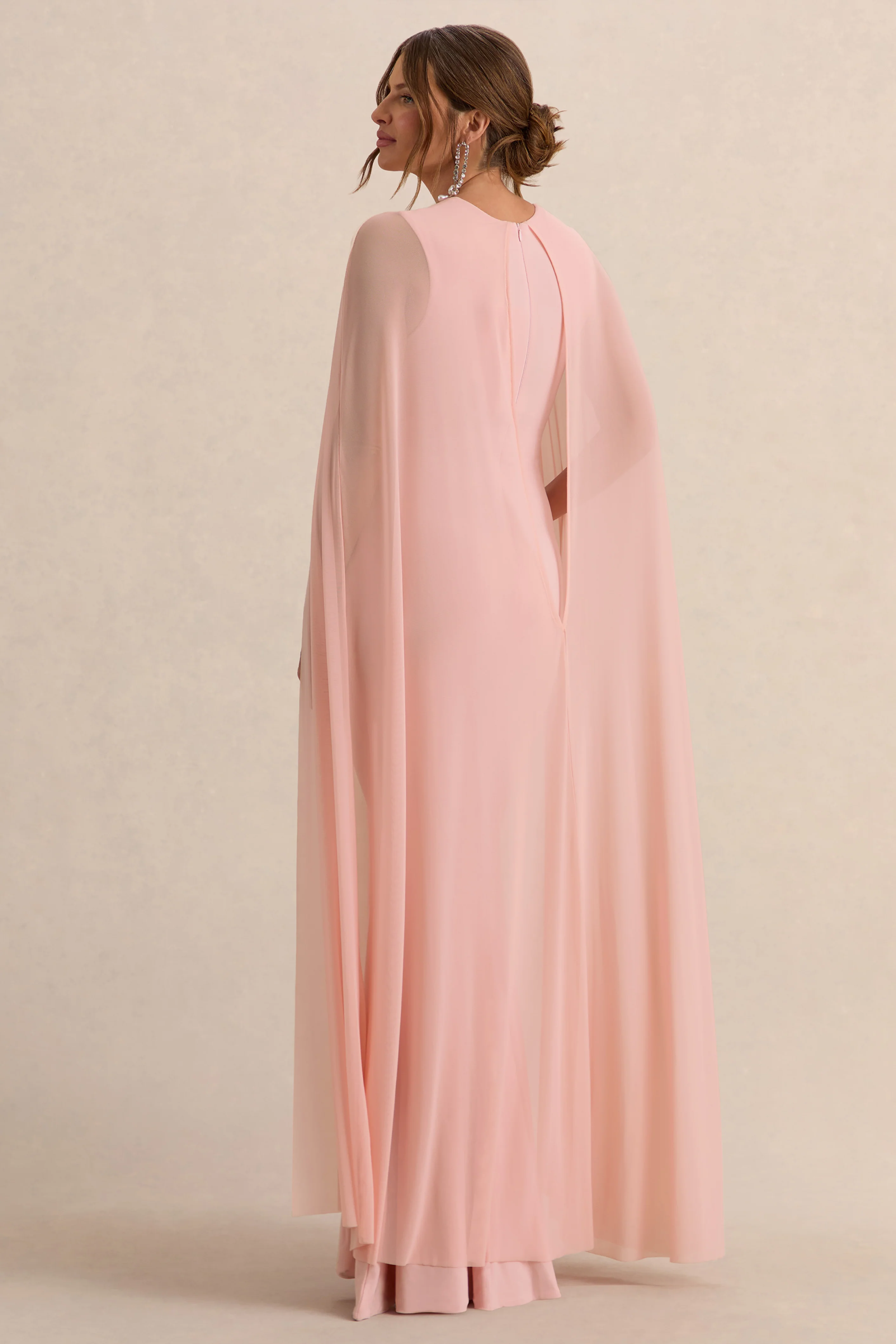 Currant | Pink Crew-Neck Maternity Maxi Dress With Cape