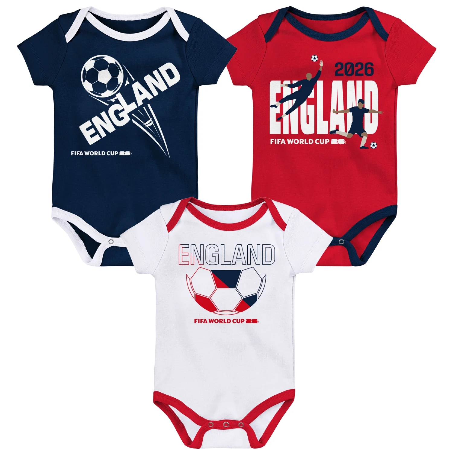 2026 Soccer Fan Collection England Onesie 3 Pack - Infant