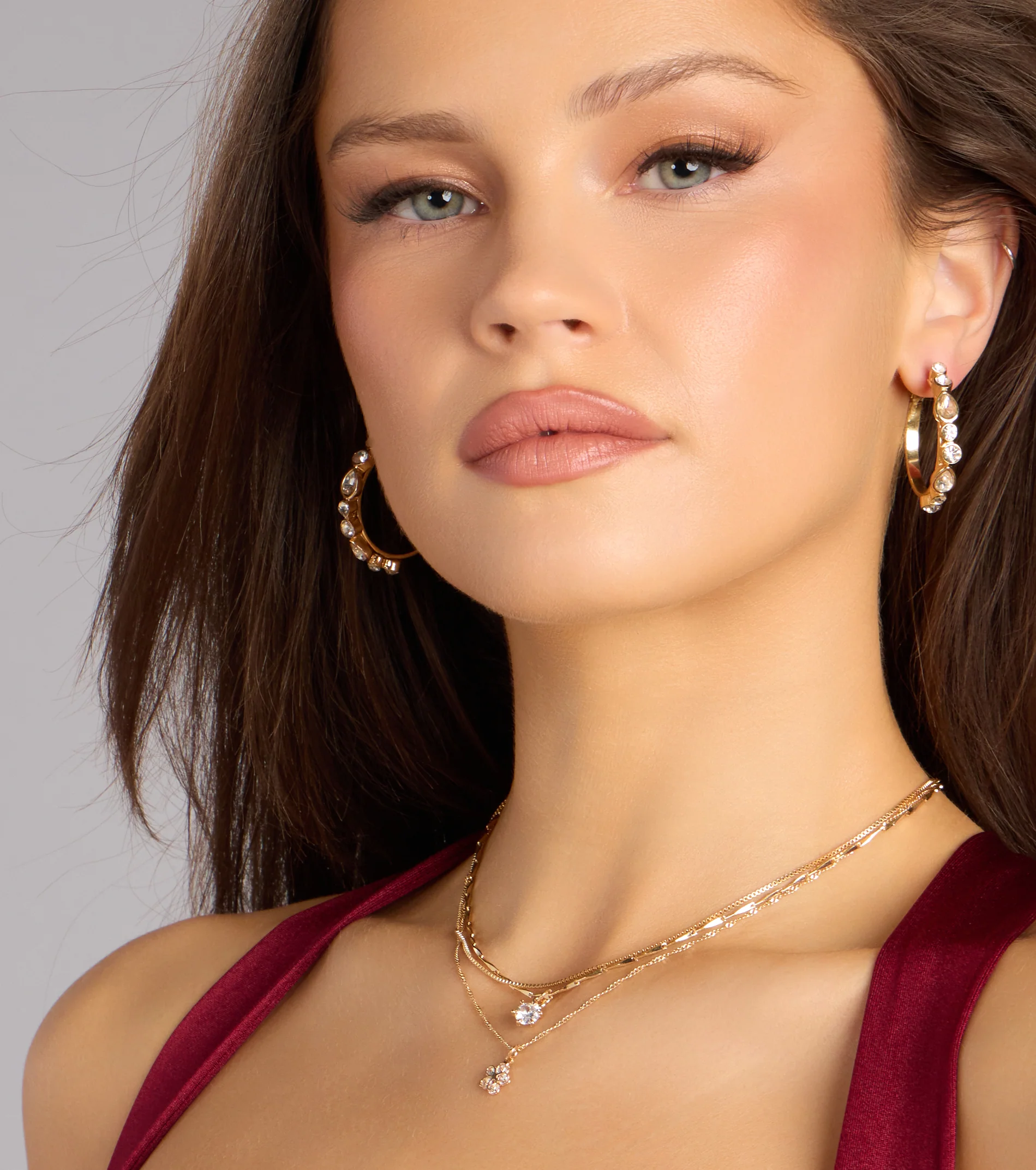 Pretty Glam Rhinestone Flower Charm Layered Necklace