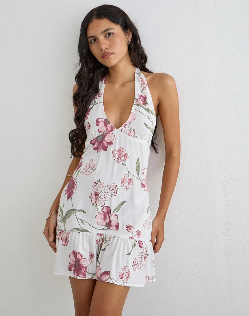 Deliana Mini Dress in Femme Floral White