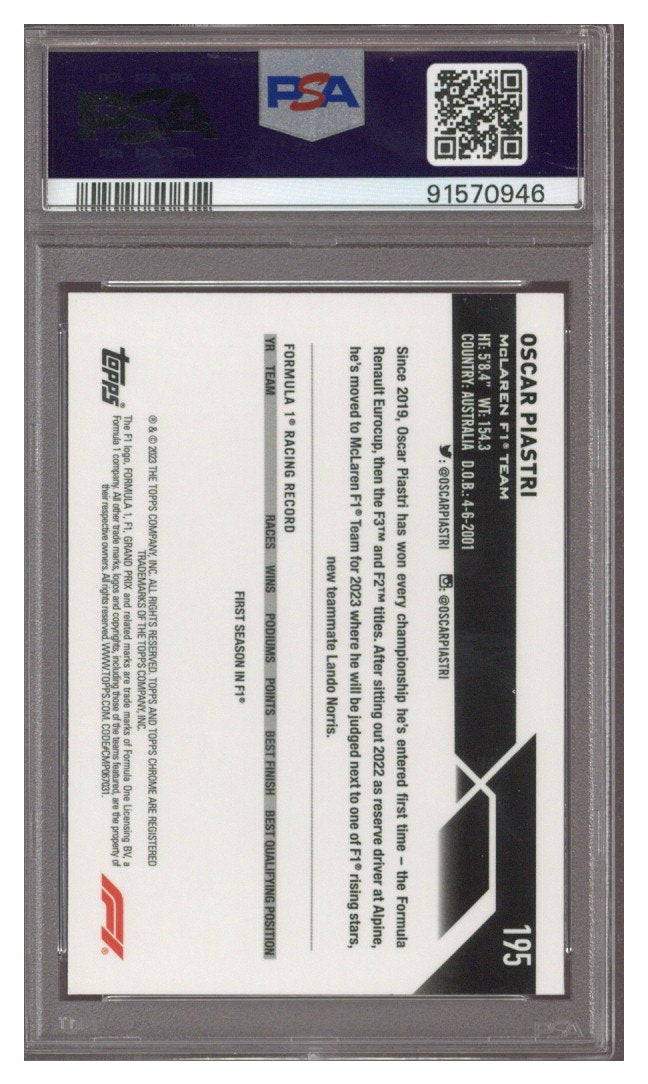 2023 TOPPS CHROME F1 PURPLE REFRACTOR #195 OSCAR PIASTRI 163/399 PSA 10