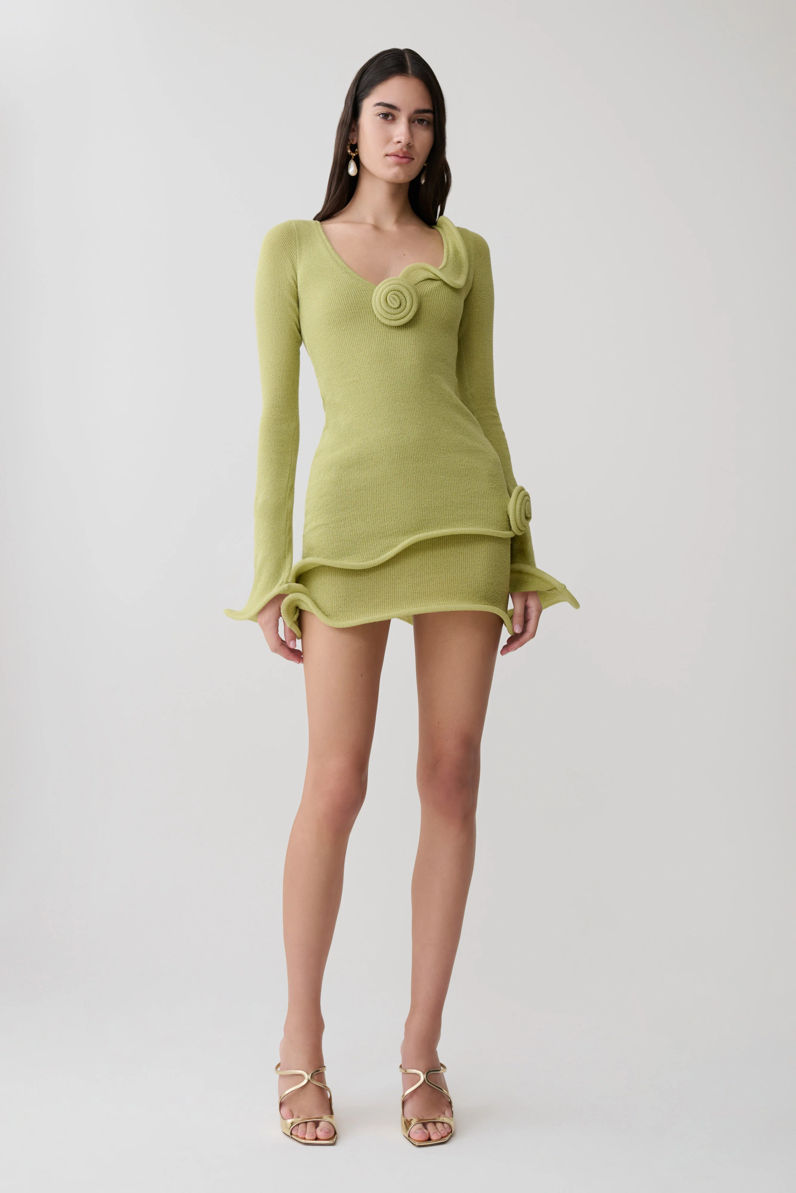 Samira Knit Long Sleeve Mini Dress - Light Olive