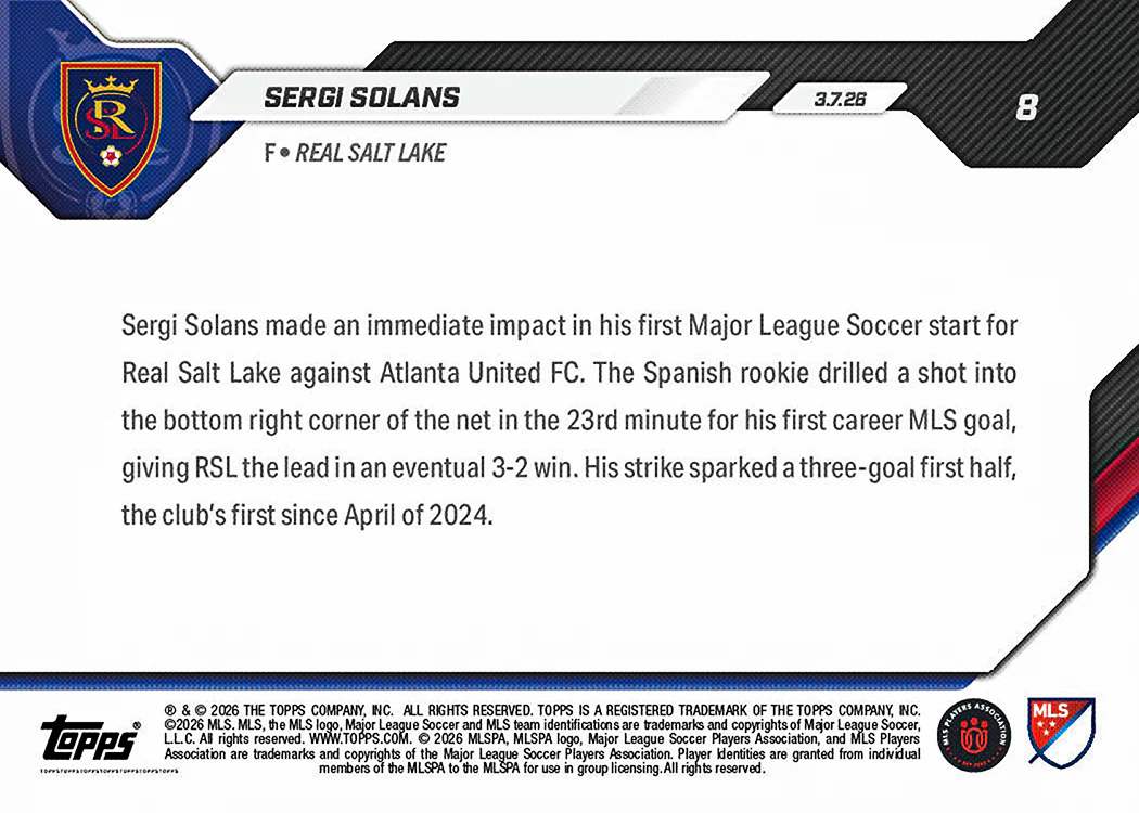 Sergi Solans - 2026 MLS Topps NOW® - Card 8 - PR: 285
