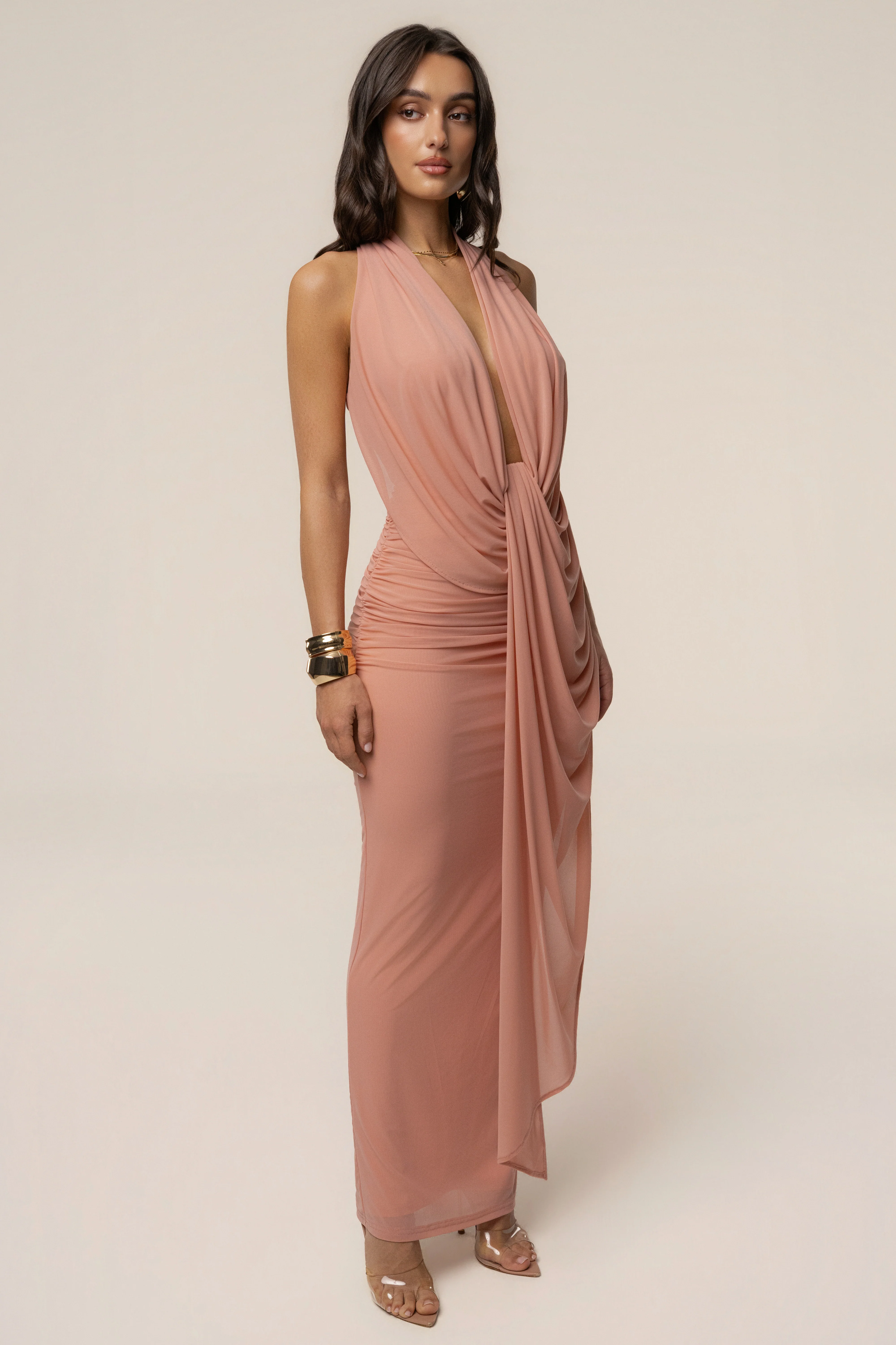 Peach Alaina Plunge Maxi Dress