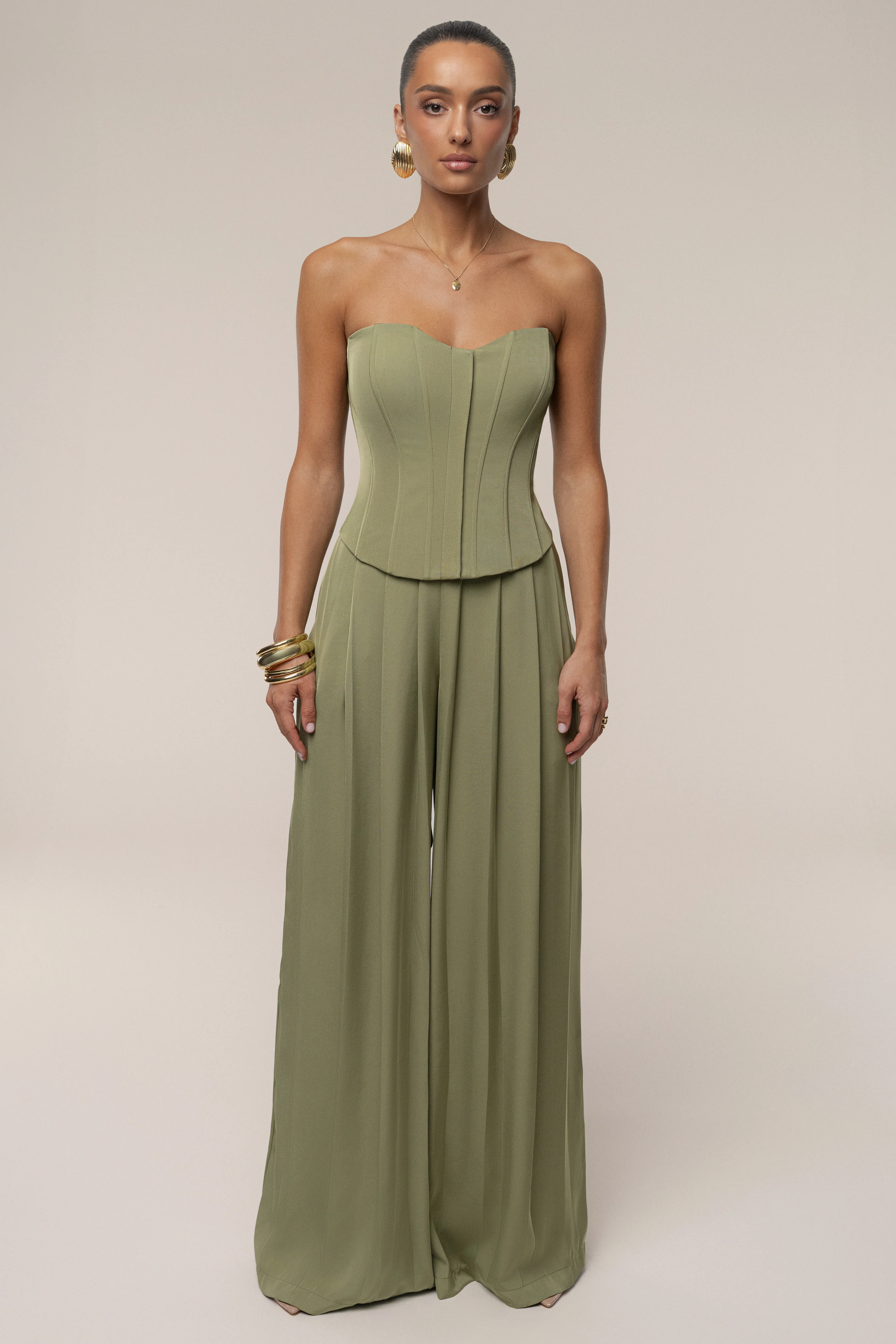 Olive Clara Wide Leg Pleated Trousers