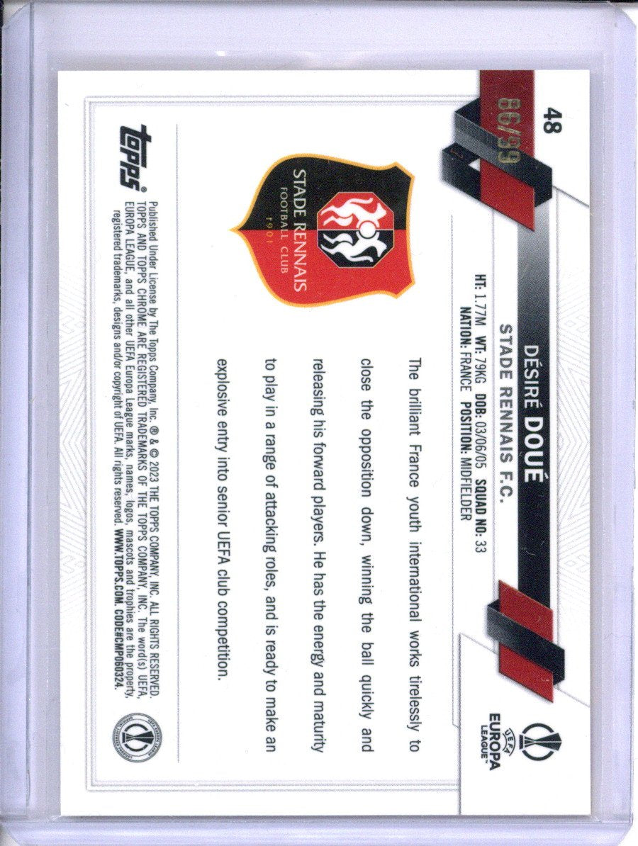 2023 Topps Chrome Sapphire Desire Doue RC Yellow 86/99 Rennais PSG France