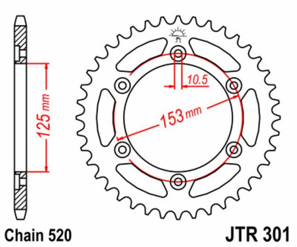 JT. Standard Steel Sprocket 301 - 520Ref: JTC00092A / 1075034002