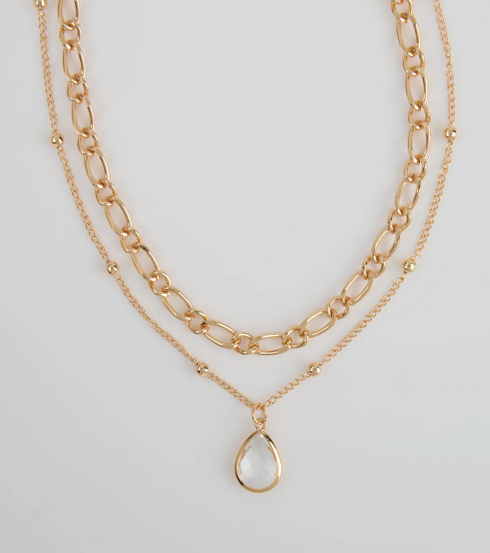 Glam Team Layered Rhinestone Charm Necklace