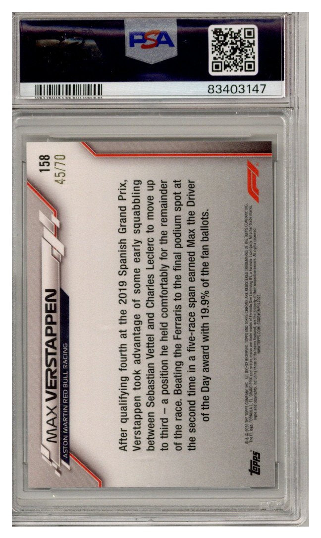2020 TOPPS CHROME MAX VERSTAPPEN SAPPHIRE F1 #158 70TH REFRACTOR 45/70 PSA 8