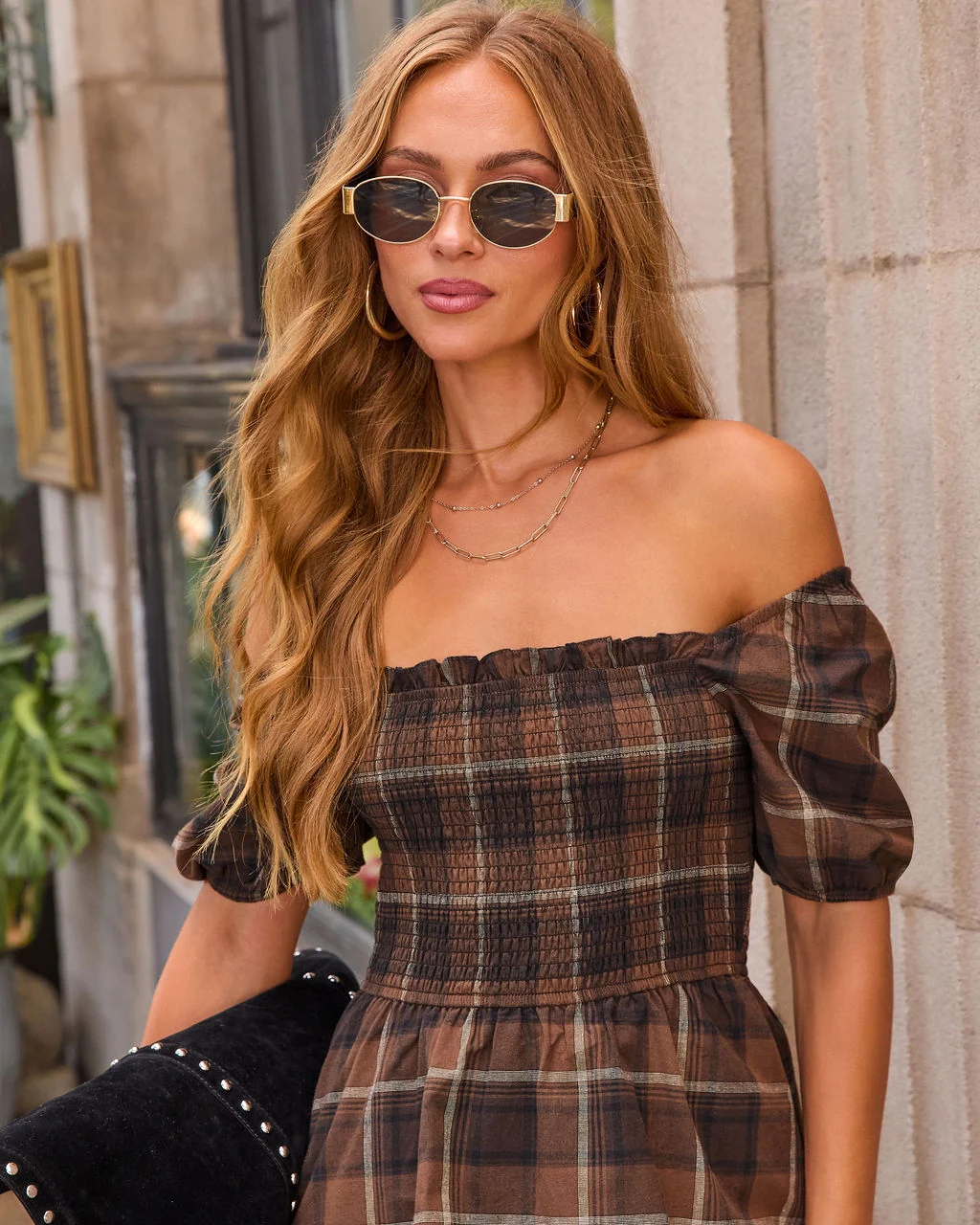 Chapter One Cotton Plaid Tiered Midi Dress