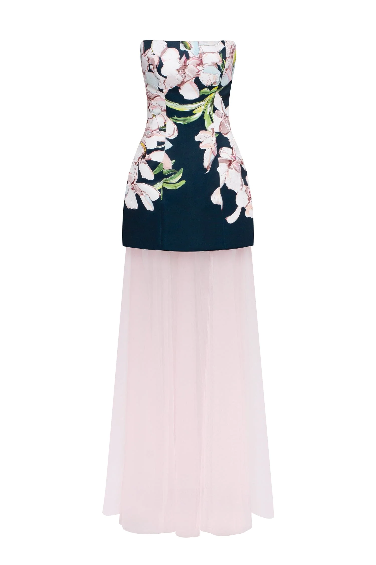 2-in-1 floral mini dress with a detachable candy pink sheer underskirt