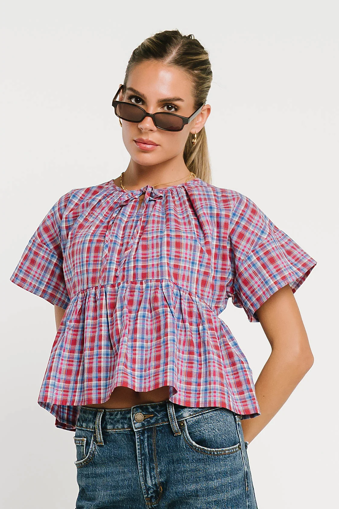 Juliette Plaid Peplum Top