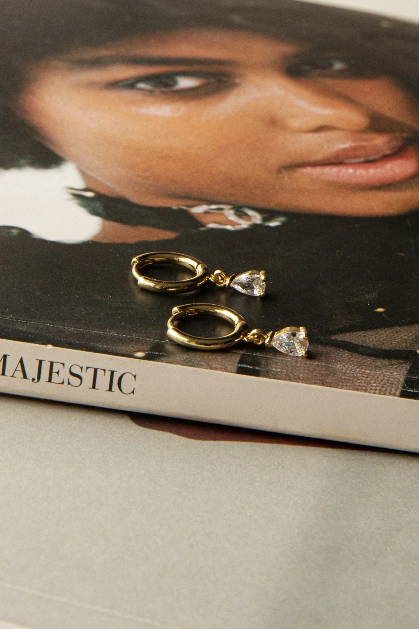 Teary Drop Diamante Hoop Earrings Gold