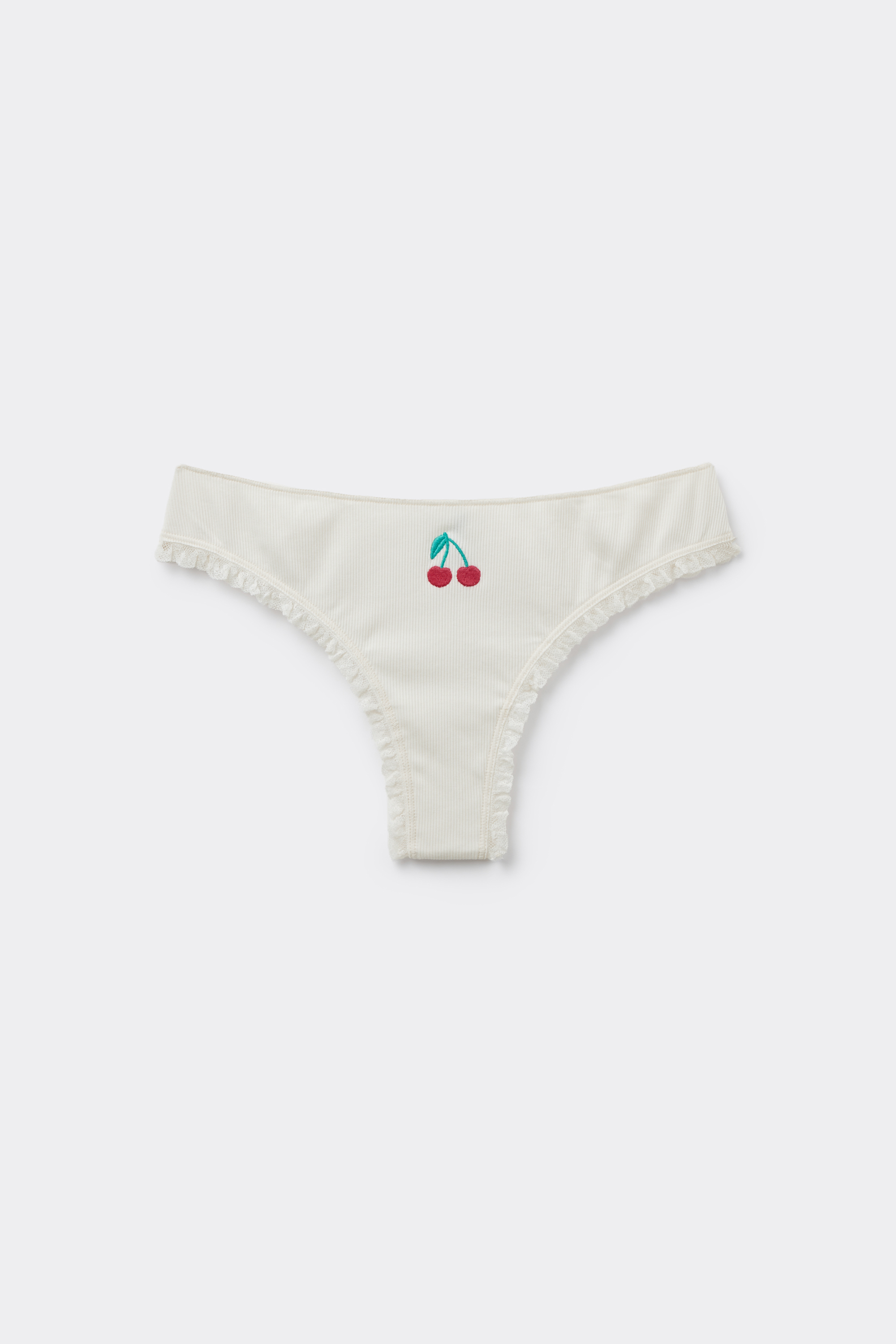 Ribbed Cotton Brazilian Briefs with Embroidery