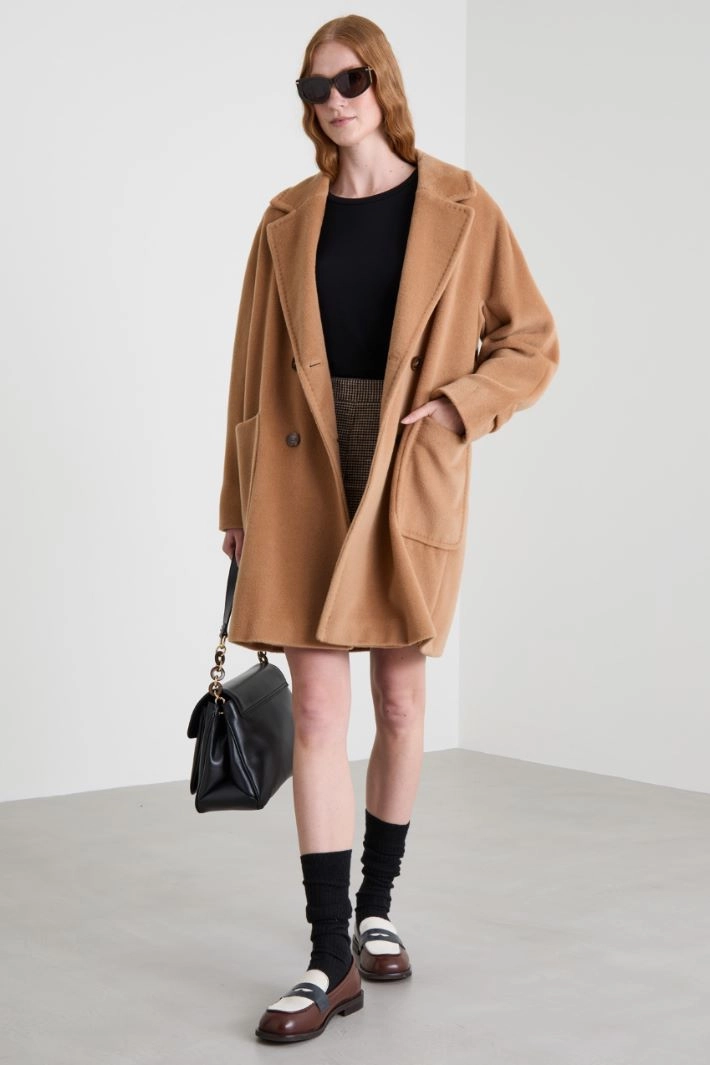 Double-breasted beaver coat - CAMEL