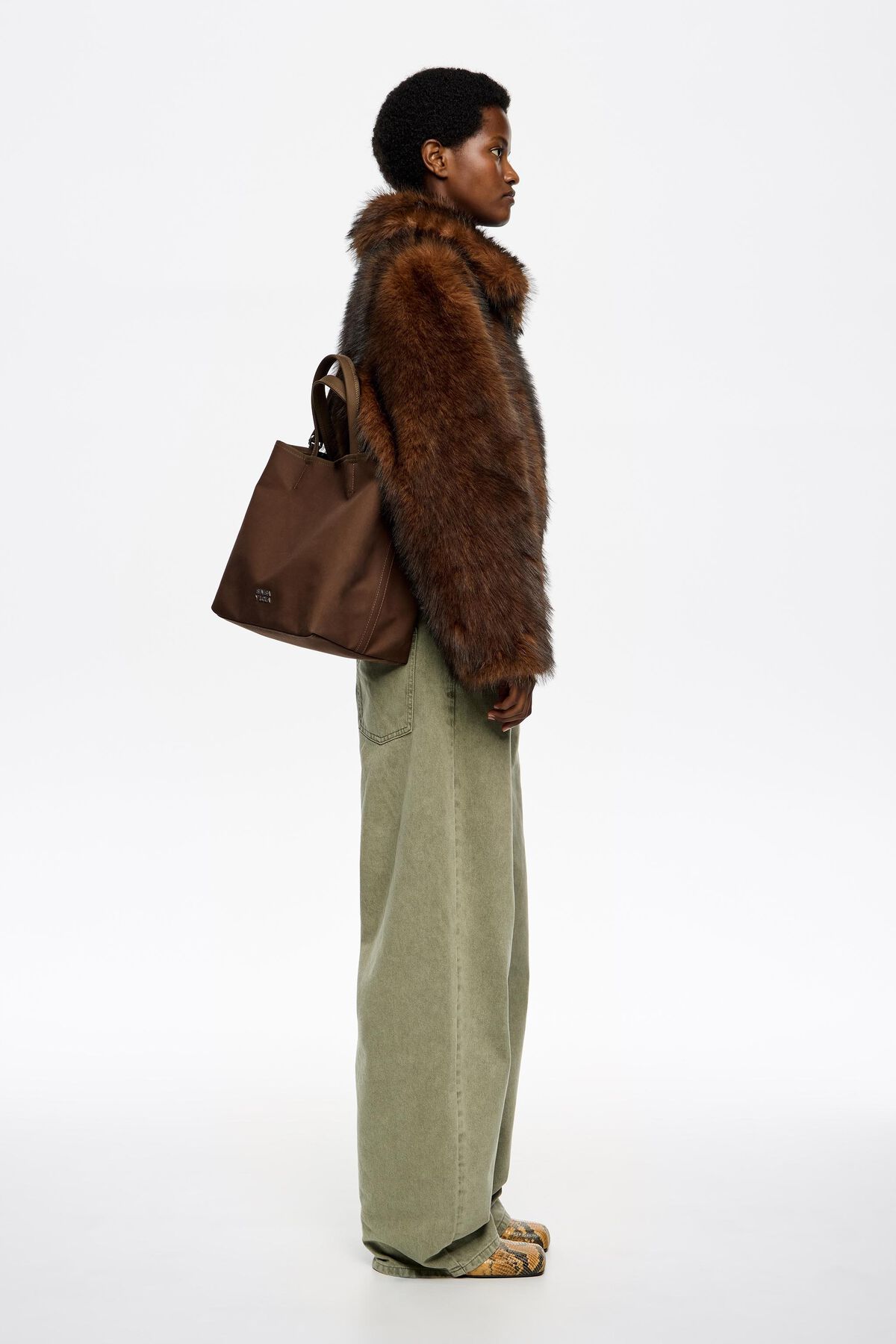 Large dark khaki waxed gabardine Carlino bag