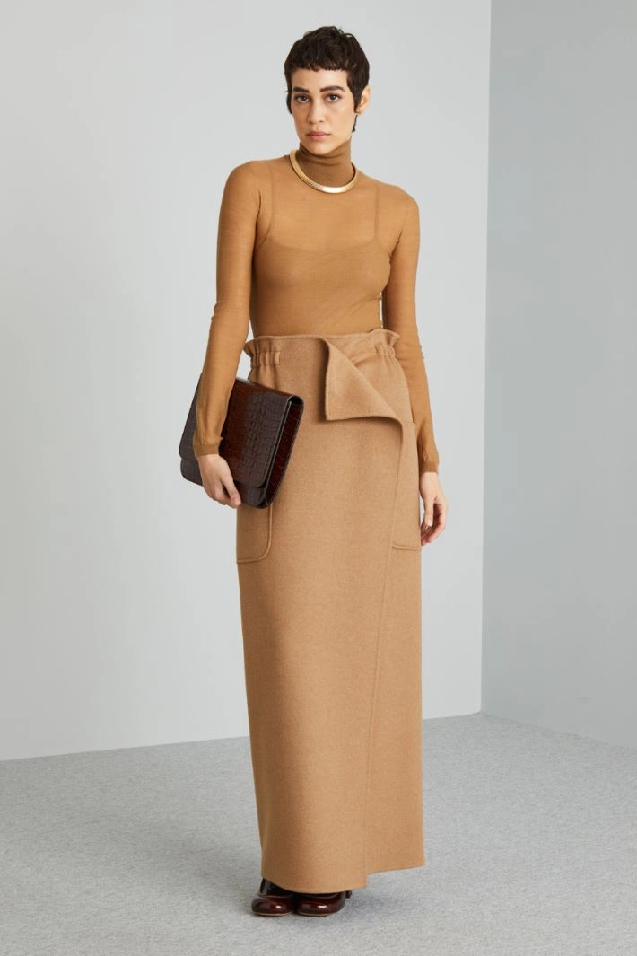 Wool gauze turtleneck - CAMEL