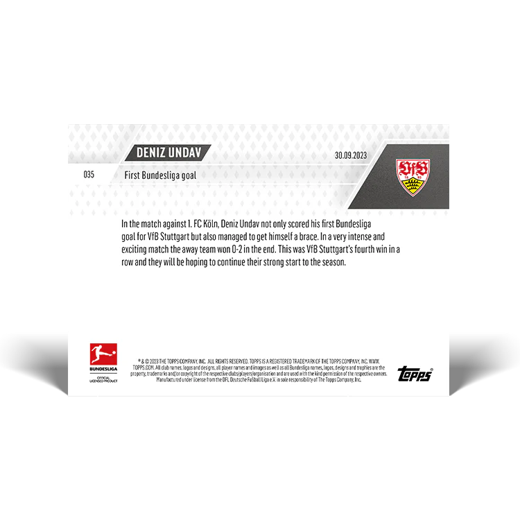 Topps UK - Deniz Undav - First Bundesliga goal - Bundesliga TOPPS NOW® Card #35