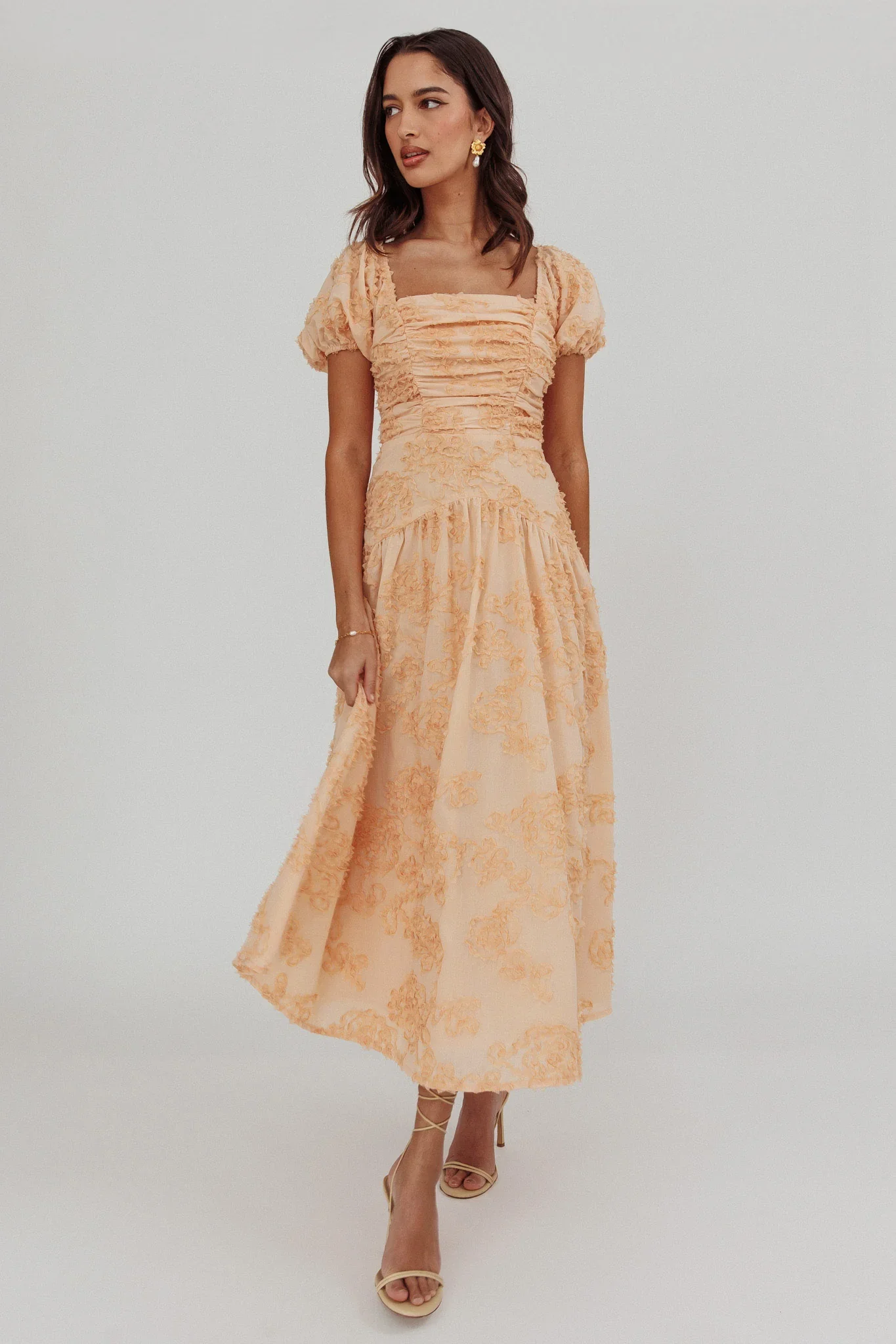 Telma Puff Sleeves Midi Dress Blush
