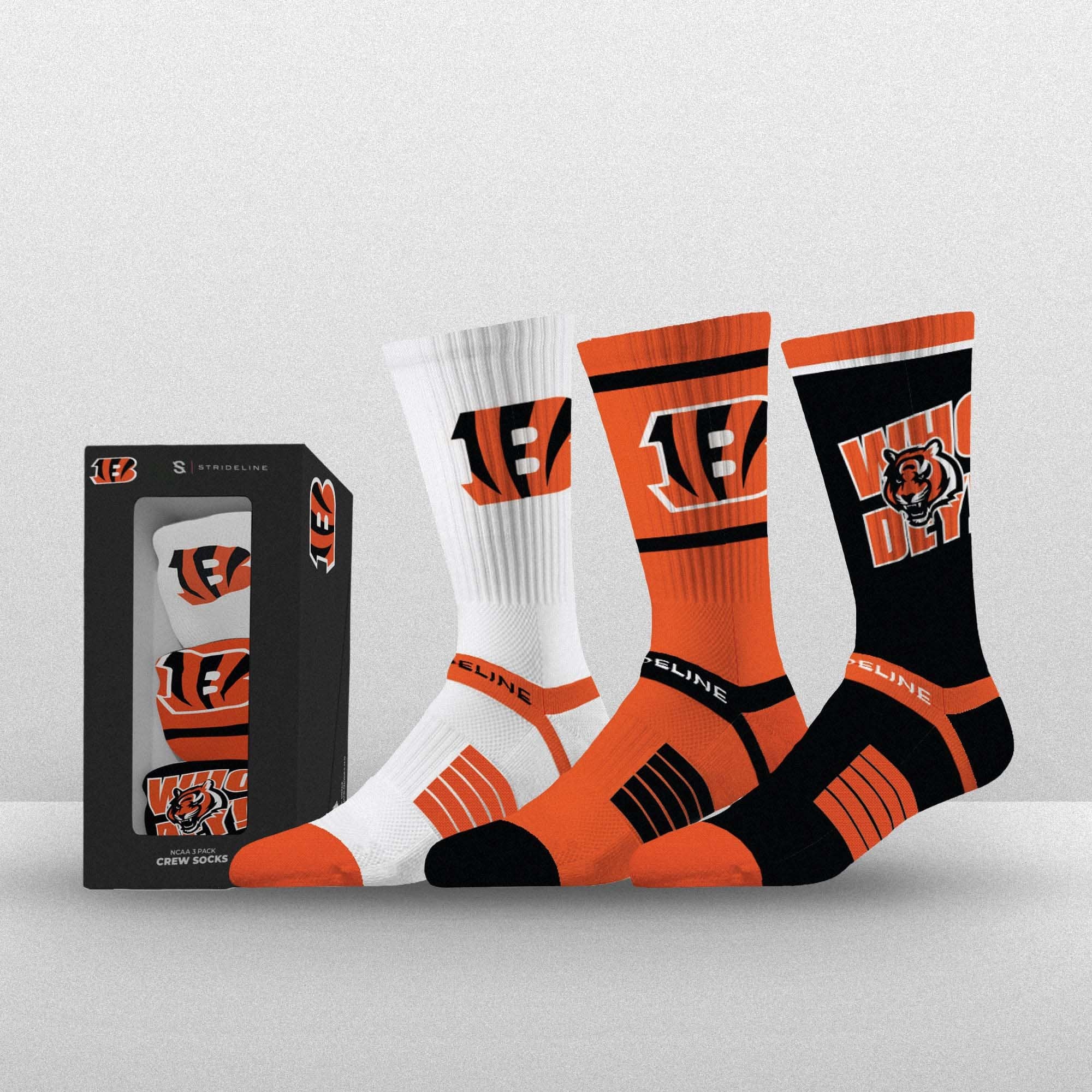 Cincinnati Bengals Strideline Premium NFL Crew Socks 3-Pack Box