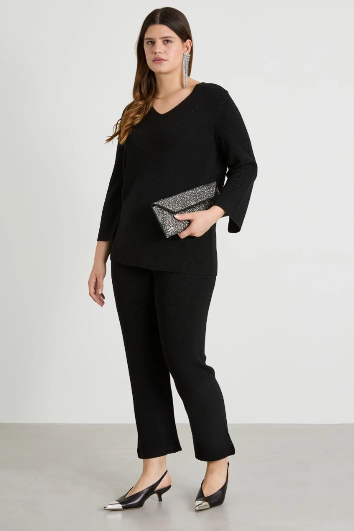 Lamé viscose and wool trousers - BLACK