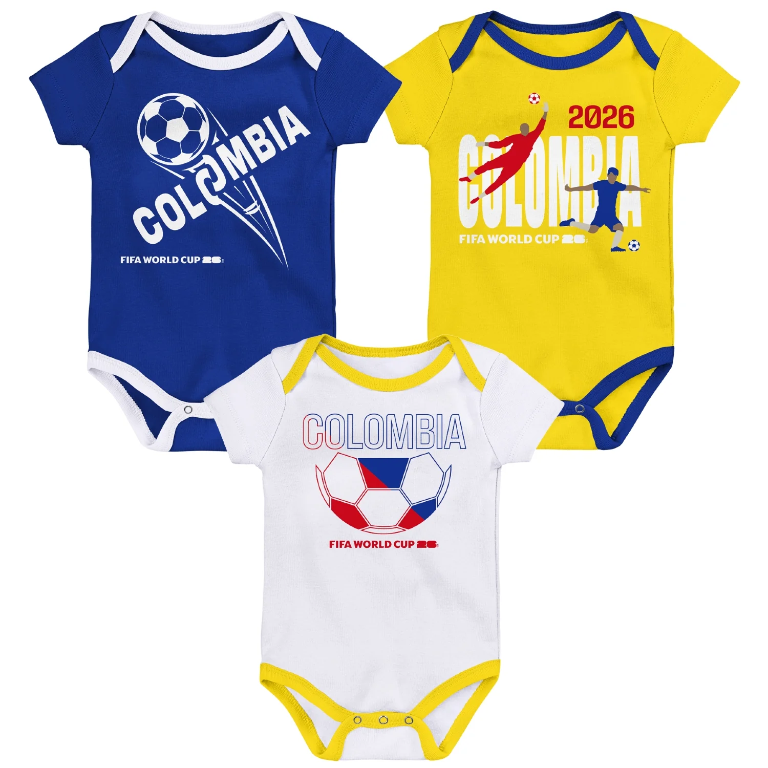2026 Soccer Fan Collection Colombia Onesie 3 Pack - Infant