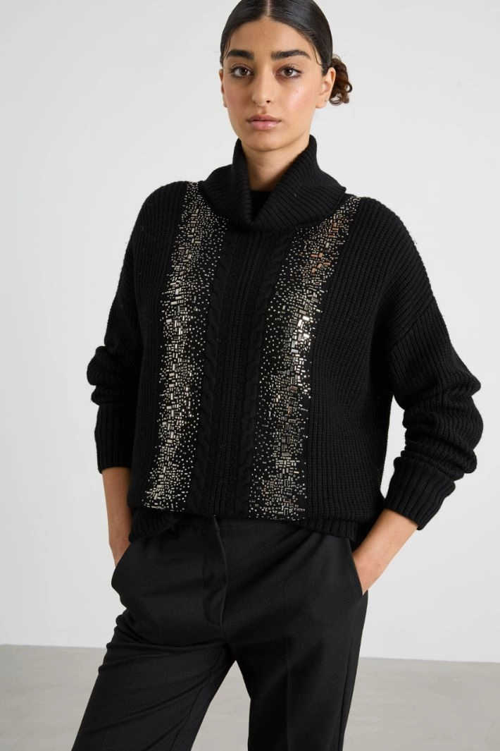 Wool sweater with rhinestones - BLACK