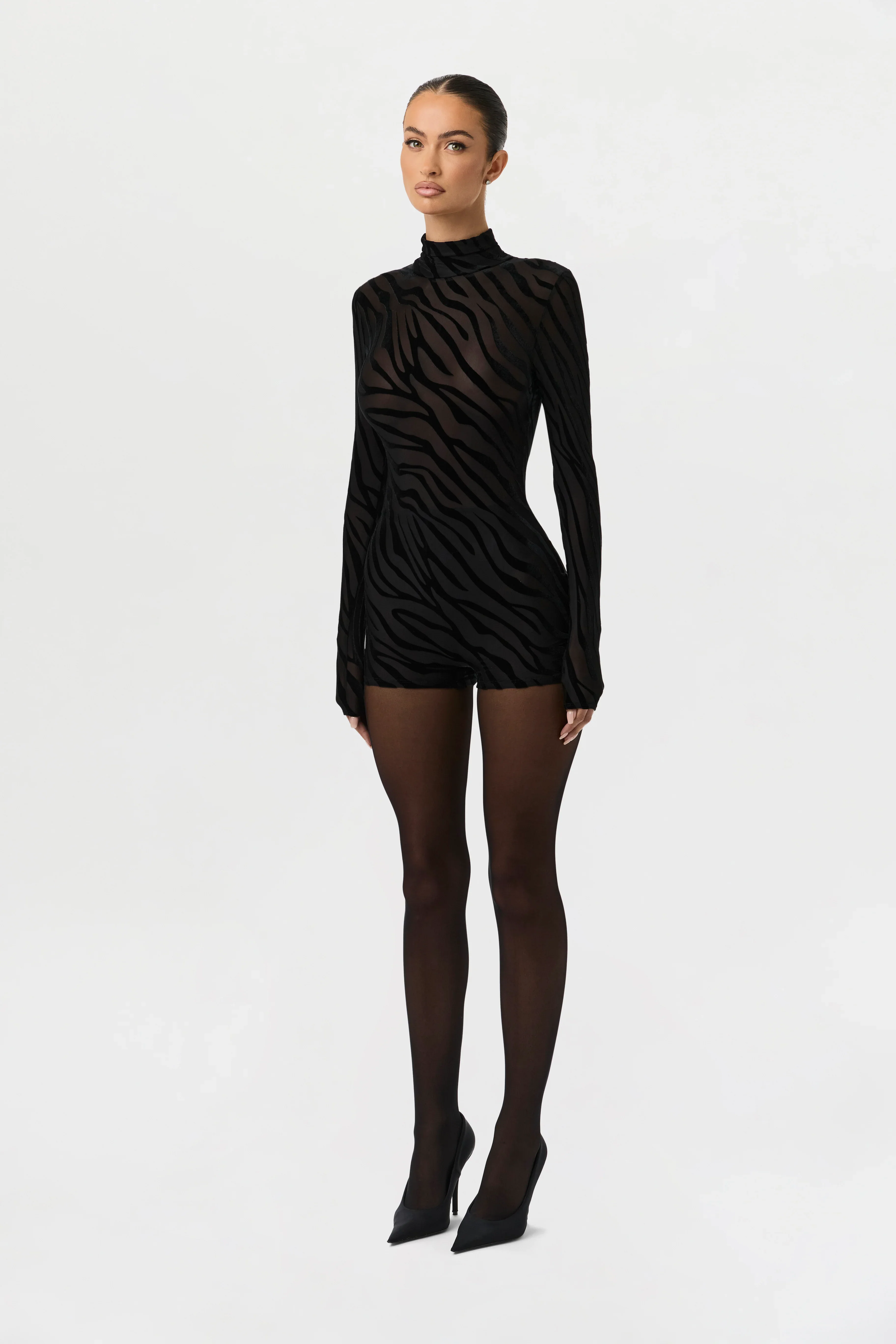 Burnout Print Turtleneck Romper