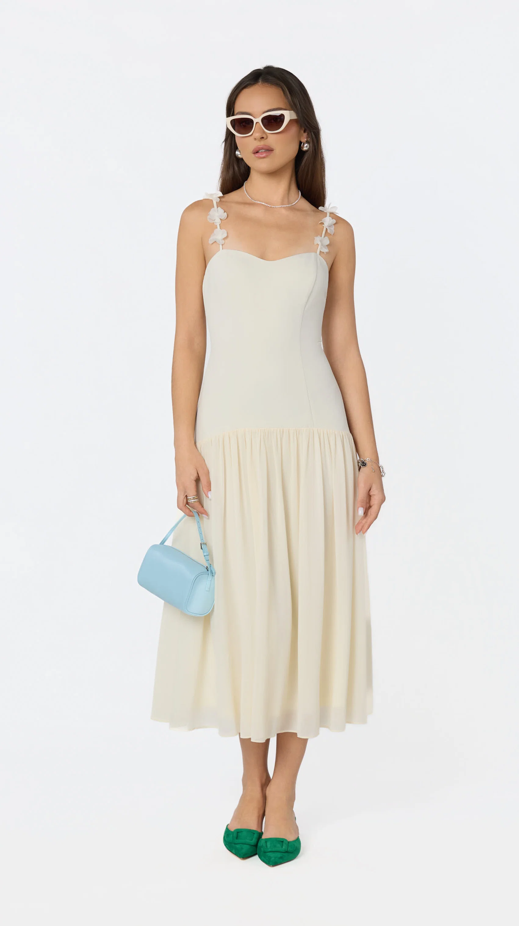 Amia Floral Applique Midi Dress