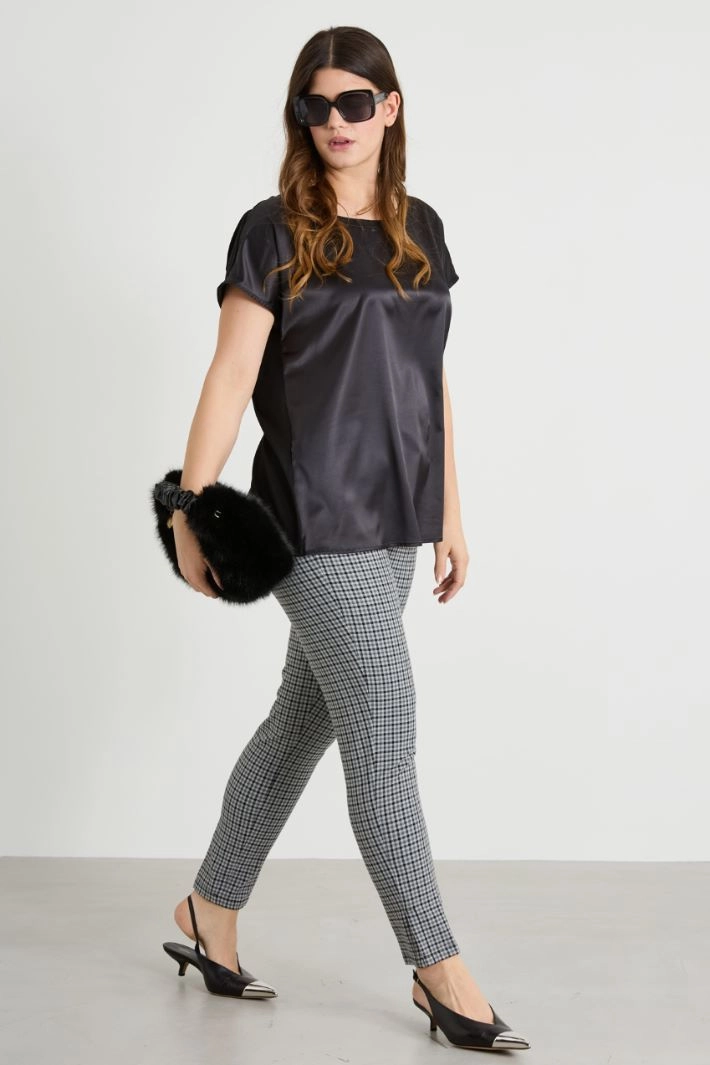 Satin and jersey T-shirt - BLACK