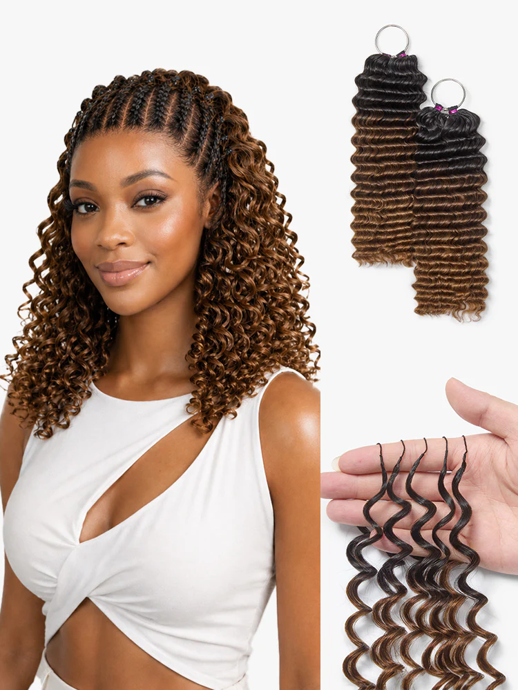 Readitress? Ombre Brown Deep Wave Pre-Separated Feather Crochet Human Hair Extensions